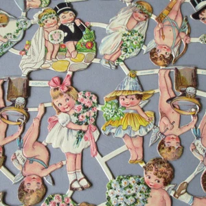 Antique Panel 33Pcs DieCut Embossed Scrap KEWPIES Brides WEDDING Cherubs ROSES - Picture 1 of 8