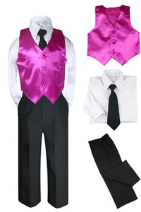 Hermosala Teens Boy 4pc set Formal Black Pants Long Tie Color Vest Outfit S-20 - Picture 1 of 15
