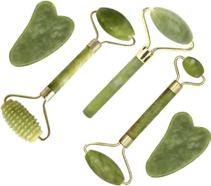 Juego de masajeador facial Jade Gua Sha - Herramientas para el cuidado de la piel 5 en 1 con rodillo y masaje - Imagen 1 de 12