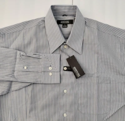 Kenneth Cole Reaction Men's Large Gray Stripe Non Iron Long Sleeve Dress Shirt - Image 1 of 4