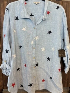 John Mark Plus Sz 2X Star Embroidered Long Roll-Tab Sleeve Button-Front Shirt - Picture 1 of 11
