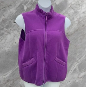 Coldwater Creek Sleeveless Solid Purple Full Zip Hip Pockets Fleece Vest  XL - Picture 1 of 7