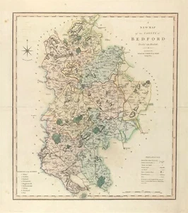 map Bedfordshire 1884 by Smith engraved original colour as issued - Picture 1 of 5