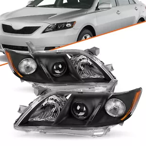 FOR 2007 2008 2009 TOYOTA CAMRY BLACK HOUSING AMBER CORNER PROJECTOR HEADLIGHTS - Picture 1 of 6