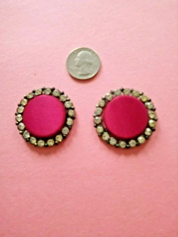 ANTIQUE SEWING BUTTONS 2 CT METAL w RHINESTONES ROSE SATIN  EXCELLENT CONDITION Cover