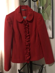 Boden rote Rüschen Wollmischung bedeckt Snap Up Soho Jacke Gr. US 4 komplett gefüttert - Bild 1 von 13
