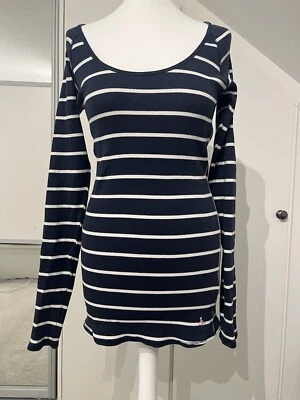 Jack Wills Navy White Striped Long Sleeve Longline Top Size 14 95% Cotton - Image 1 of 4