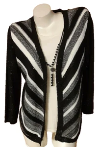 Collar Suéter Alfred Dunner Negro Blanco Dos Hebros Lentejuelas Manga 3/4 Misses M - Imagen 1 de 4