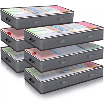 6 Pack Underbed Storage Boxes with Lids, Large Under Bed Storage Bags with Zips - Image 1 of 4