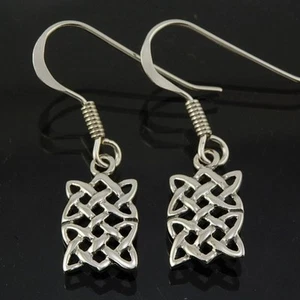 NUEVOS Pendientes Artesanales de Plata Esterlina 925 Pequeño Rectangular Nudo Celta Plata - Imagen 1 de 4