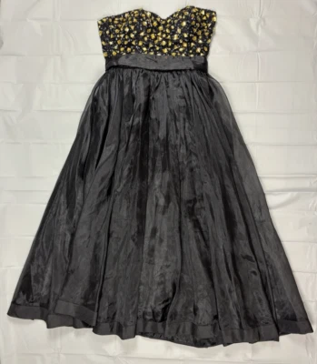 Flirt by Maggie Sottero Formal Gown Size 12 Black Tulle Gold Beaded Bodice Prom - Image 1 of 4