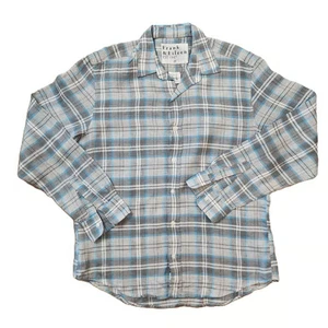 FRANK & EILEEN MENS LINEN BLUE WHITE GRAY PLAID LONG SLEEVE SHIRT M NEW! - Picture 1 of 4