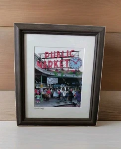 Pike Place Public Market Print Seattle Washington 11" Signed Scott Lantz Framed - Picture 1 of 14
