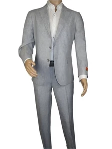 Men's ENZO 100% Linen Spring Summer Suit Light Weight Breathable E58302-4 Gray - Picture 1 of 13