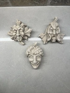 Vintage Set Of 3 Gothic Medieval Green Man Gargoyle Faces - Picture 1 of 2