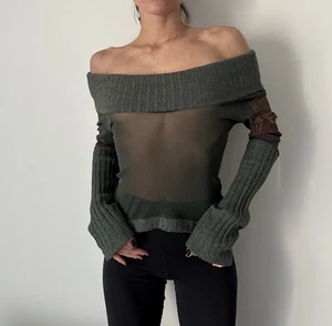 Save The Queen Shoulder Off Mesh Knit Sleeves y2k Top Size M - Bild 1 von 16