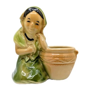 Vintage Shawnee Pottery Woman In Green Planter Or Candle Holder Or Vase - Picture 1 of 6