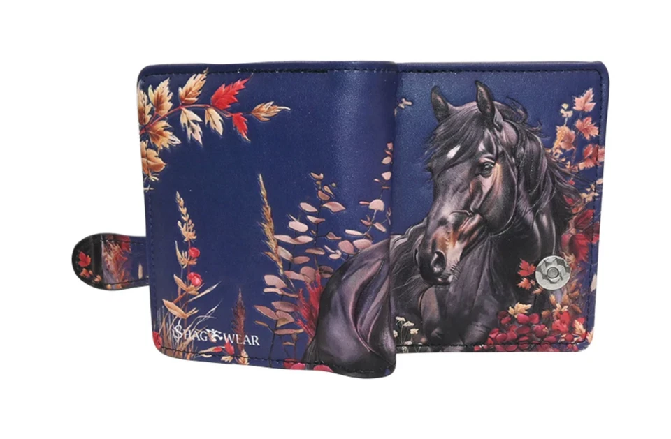 Shag Wear Autumns Horse Small Women’s Wallet, Vegan Faux Leather Dark Blue 4.5" - Image 1 of 3