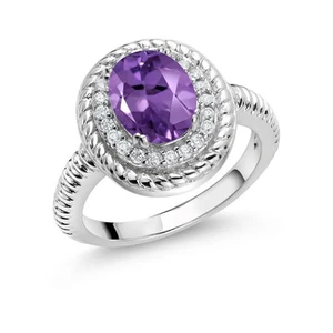 1.86 Ct Oval Purple Amethyst 925 Sterling Silver Halo Engagement Ring - Picture 1 of 3