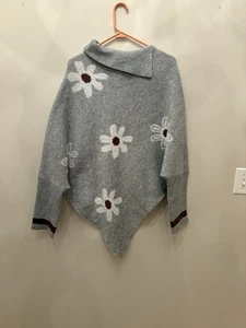 Asymmetrical Shrug Pullover Sweater Poncho w/ Side Slit Collar Big Sleeves Small - Picture 1 of 9