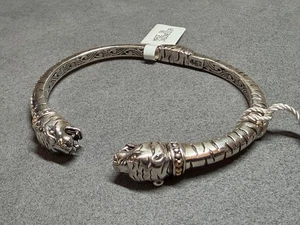 Samuele B. Bracciale con cerniera in argento sterling 925 e testa di tigre 18 carati misura 7 pollici - Foto 1 di 16
