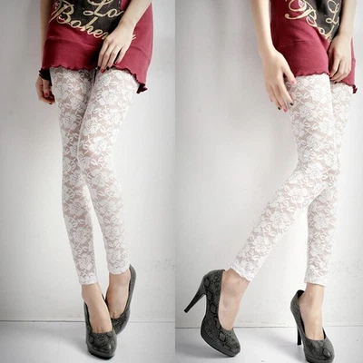 Womens Rose Floral sheer mesh Stretchy leggings Sexy See throuth Capris Clubwear - Image 1 of 4