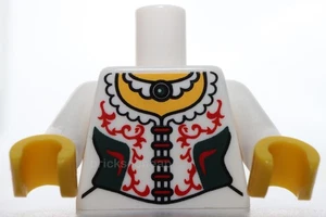 Lego Torso Mujer Corsé Cuello Volantes Paneles Laterales Negros Filigrana Roja Collar - Imagen 1 de 1