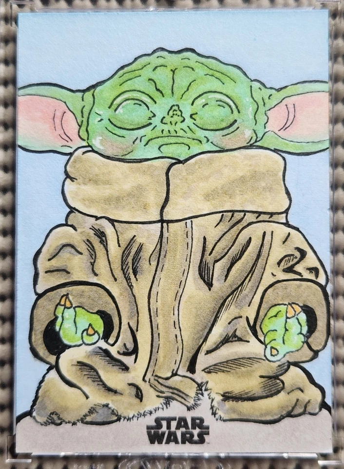 TARJETA DE BOCETO DE GROGU YODA FIRMADA POR ANTHONY PIETSZAK AUTOMÁTICA (1/1) STAR WARS MANDALORIAN  Foto 1 de 3