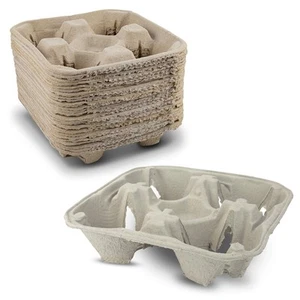 Pulp Fiber 4 Cup Drink Carrier 8-32 oz. - Drink Holder for Delivery - Pack of 25 - Picture 1 of 9