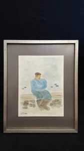 JUANITO OROZ ""Pescador en el Pretil"" Original Signed Watercolor 1976 Framed - Picture 1 of 11