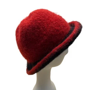 Vintage handgefertigt Susan Salomon Wolle rot & schwarz gefilzt Hut Button Bay Fiber Arts - Bild 1 von 8
