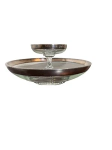Mid-Century Dorothy Thorpe Chip & Dip Bowl Think Silver Band Center Insert - Picture 1 of 7