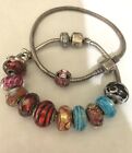 Two Sterling Silver Chamila Charm Bead Bracelets Murano Glass Sterling  SS-355