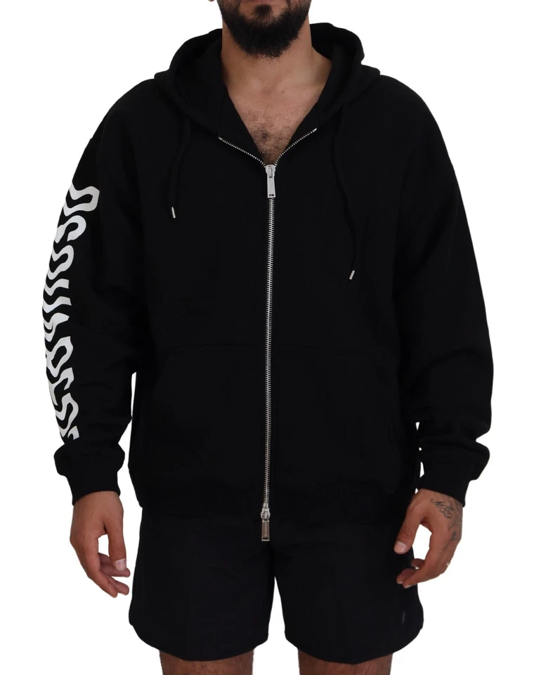 DSQUARED2 Sweater Black Hooded Full Zip Printed Sleeves Men IT48/US38/M 840usd - Image 1 of 4