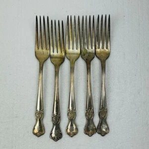 Vintage Old Company Plate Signature Rose Set of 5 7.5 inch Forks "B" - Picture 1 of 4