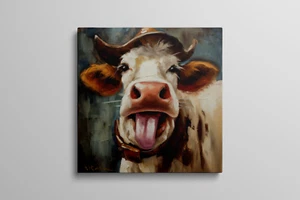 Cow Paintings Art Rustic Farmhouse Canvas Pictures Decor Wall Art Bathroom Decor - Picture 1 of 6