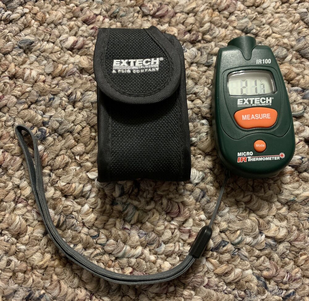 EXTECH IR100 / IR100 Micro IR Thermometer With Black Belt Loop Case NEW Battery