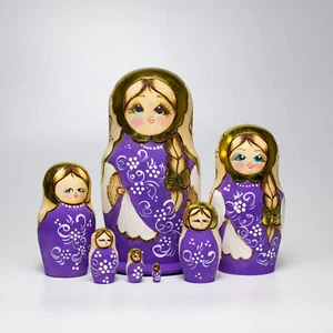 7pcs 22cm / 8.5" Burned Wood Genuine Matryoshka Russian Nesting Dolls - Picture 1 of 2