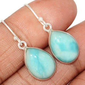 Natural Genuine Larimar - Dominican Republic 925 Silver Earrings Jewelry CE43641 - Picture 1 of 1