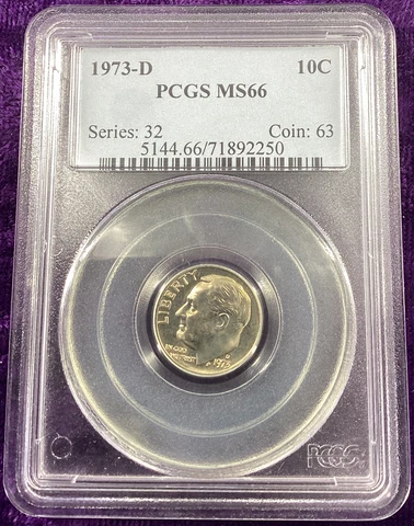 1973-D 10c ROOSEVELT DIME PCGS CERTIFIED MS 66 SUPERB GEM Cover