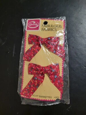 Vintage GOODY Stay Tight Barrettes Fabulous Fabrics Hair Bows Unworn 1985 # 3624 - Image 1 of 2