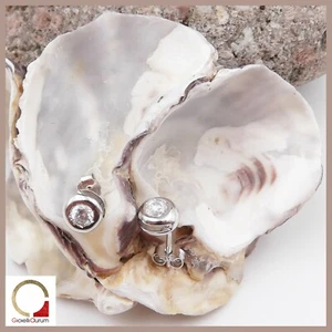 Orecchini in oro bianco 18kt punto luce da uomo donna con zircone bottone a lobo - Bild 1 von 12