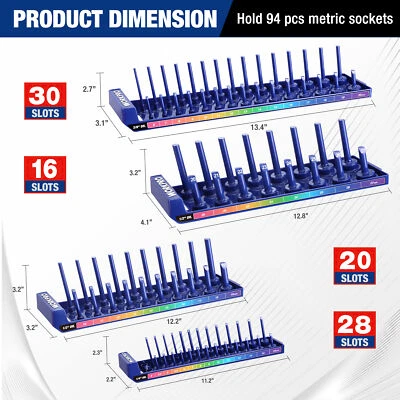 4-Piece Socket Holder, 1/4"3/8"1/2"Drive Metric Socket Trays Socket not Included - Image 1 of 4