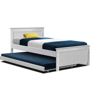 Artiss Bed Frame King Single Size Wooden Trundle Daybed White ELVIS - Picture 1 of 8