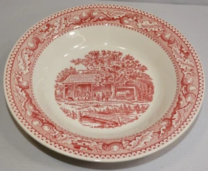 ROYAL IRONSTONE MEMORY LANE RED PINK TRANSFERWARE 8 3/8" SOUP BOWL OHIO (T) - Picture 1 of 5