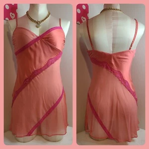 Rare VTG Victoria's Secret 100% Silk Bubblegum Stripe Babydoll Slip Dress XS - Picture 1 of 8