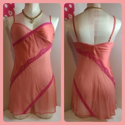 Vestido sin Mangas Raro De Colección Victoria's Secret 100% Seda Chicle Rayas Babydoll XS Foto 1 de 4