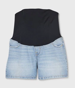 Ingrid & Isabel Maternity Crossover Panel Midi Jean Shorts Light Wash Nwt Sz 4 - Picture 1 of 8