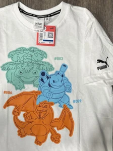 BNWT! Puma x Pokemon Venusaur Charizard Blastoise White Youth Tee XL 536429 02 - Picture 1 of 5