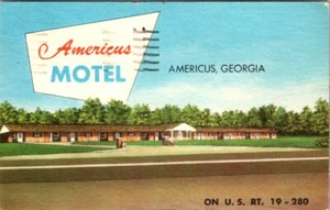 GEORGIA - AMERICUS ROADSIDE MOTEL - 1955 VINTAGE LINEN POSTCARD - Picture 1 of 2